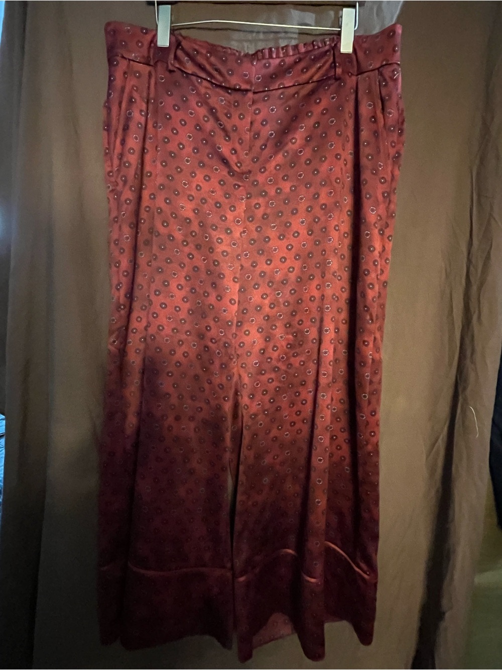 Lane Bryant Wide Leg Pants in Burgundy with Black Dot Print